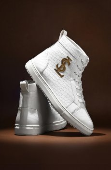 LOUIS STITCH Mens Imperial White Casual Lightweight Mid-Top Lace-Up Sneaker