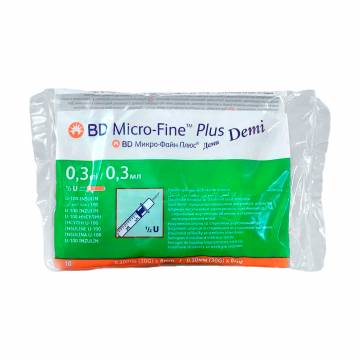 Шприц инъекционный инсулиновый BD Micro-Fine Plus Demi U-100, размер 30G, 0.3*8 мм, 0,3 мл (10 шт) Шприц инъекционный инсулиновый BD Micro-Fine Plus Demi U-100, размер 30G, 0.3*8 мм, 0,3 мл (10 шт)