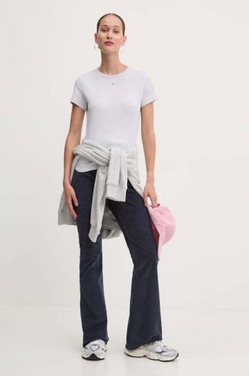 Вельветовые брюки Tommy Jeans цвет синий клёш высокая посадка DW0DW18502 Вельветовые брюки Tommy Jeans цвет синий клёш высокая посадка DW0DW18502