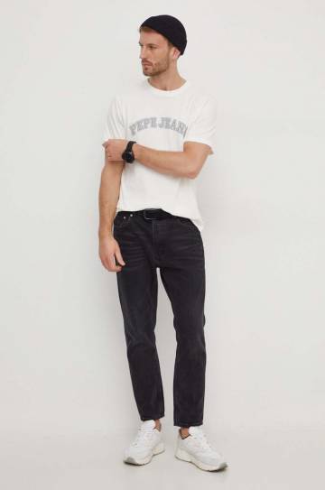 Хлопковая футболка Pepe Jeans CLEMENT мужская цвет бежевый с принтом PM509220 Хлопковая футболка Pepe Jeans CLEMENT мужская цвет бежевый с принтом PM509220
