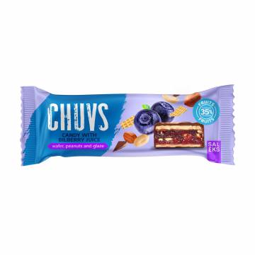 Конфета Chuvs с яблочным пюре, соком черники и жареным арахисом, 30 г Конфета Chuvs с яблочным пюре, соком черники и жареным арахисом, 30 г