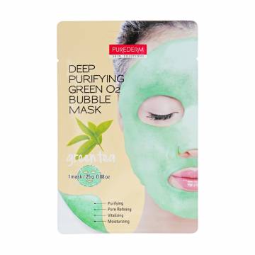 Глубоко очищающая пузырчатая тканевая маска для лица Purederm Deep Purifying Green O2 Bubble Mask Green Tea с зеленым чаем, 25 г Глубоко очищающая пузырчатая тканевая маска для лица Purederm Deep Purifying Green O2 Bubble Mask Green Tea с зеленым чаем, 25 г