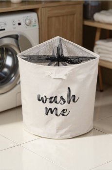 Кошик для білизни з написом WASH TIME - білий