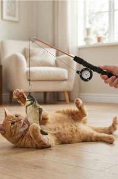 Іграшка для кота – вудка з рибою - чорний