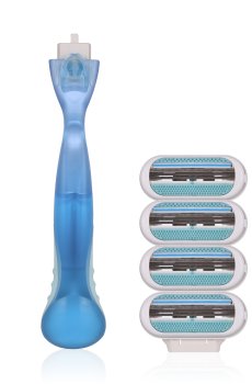 Женский набор для бритья с трехслойными бритвами, голубая