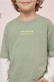 Бавовняна футболка longsleeve loose з подвійними рукавами та принтом - світло-оливковий