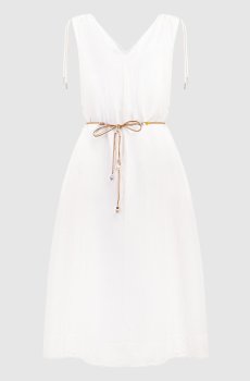 Бежевое платье с леном с цепочкой мониль