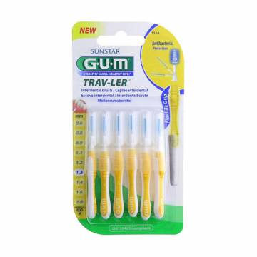 Набор межзубных щеток GUM Trav-Ler 1.3 мм, желтые, 6 шт Набор межзубных щеток GUM Trav-Ler 1.3 мм, желтые, 6 шт