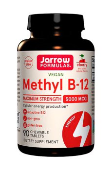 Метил B-12 Jarrow Formulas Methyl B-12, 5000 мкг, со вкусом вишни, 90 жевательных таблеток