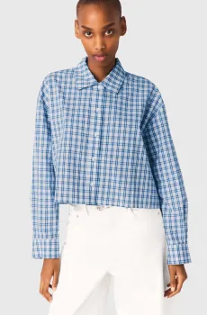 Женская голубая рубашка в клетку Голубой 38 MAJE MFPCM00725_Blue check print