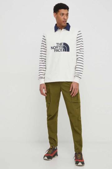 Хлопковый лонгслив The North Face цвет бежевый с принтом Хлопковый лонгслив The North Face цвет бежевый с принтом