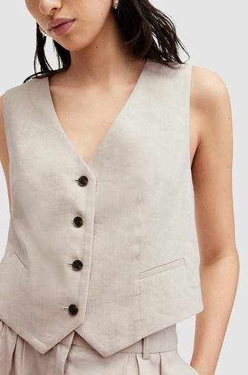Льняной жилет AllSaints WHITNEY WAISTCOAT цвет бежевый однобортный W035QA Льняной жилет AllSaints WHITNEY WAISTCOAT цвет бежевый однобортный W035QA