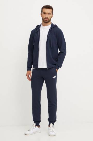 Кофта лаунж Emporio Armani Underwear цвет синий с капюшоном однотонная 112053 4F574 Кофта лаунж Emporio Armani Underwear цвет синий с капюшоном однотонная 112053 4F574