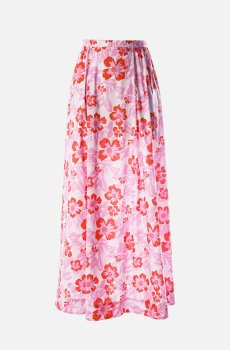 Рожева бавовняна спідниця максі з принтом