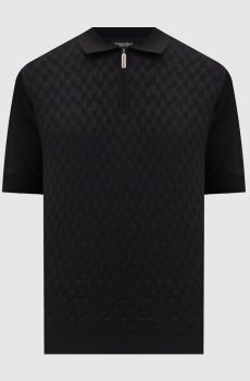Черное поло с шелком в узоре