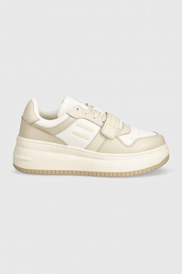 Кроссовки Tommy Jeans TJW RETRO BASKET FLATFORM VELCRO цвет бежевый EN0EN02573 Кроссовки Tommy Jeans TJW RETRO BASKET FLATFORM VELCRO цвет бежевый EN0EN02573