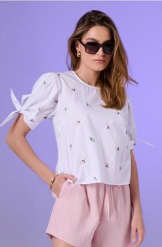 Блуза-сорочка з вишитими квітами та бавовною - різнобарвний