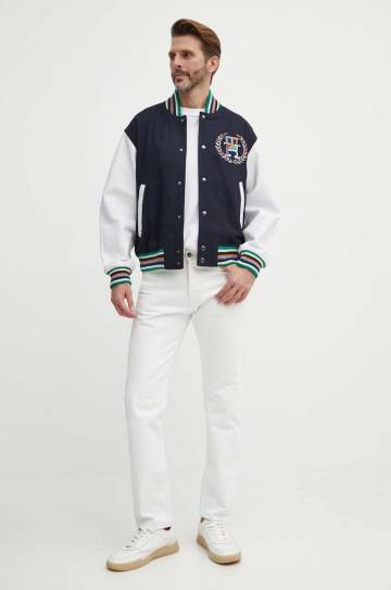 Куртка-бомбер Tommy Hilfiger мужской цвет синий переходная oversize MW0MW34475 Куртка-бомбер Tommy Hilfiger мужской цвет синий переходная oversize MW0MW34475