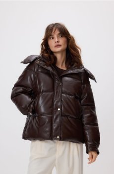 Reserved - Стьобана куртка з капюшоном - темно коричневий - 041HV-89X