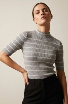 Светр із коротким рукавом у смужку - сірий