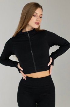 Кроп-кофта женская Flexit Flex Crop Zip-Up Active на молнии с митенками, Black, размер M