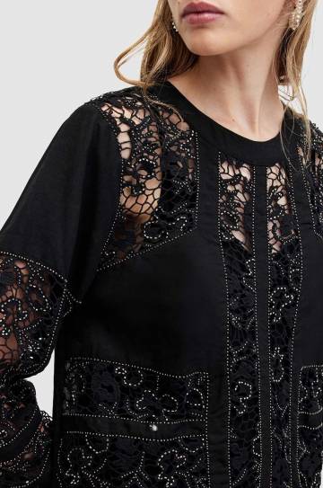 Платье с примесью шелка AllSaints NOUSH EMB DRESS цвет чёрный mini прямое WD591Z Платье с примесью шелка AllSaints NOUSH EMB DRESS цвет чёрный mini прямое WD591Z