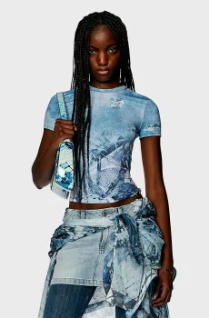 Женский голубой топ T-UNCSKI Голубой M Diesel A12974 0QIAD