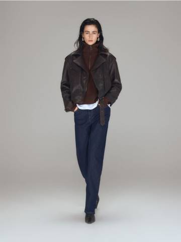 Reserved - Шкіряна куртка в стилі байкер - темно коричневий - WM898-89X