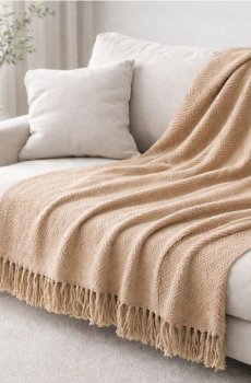 Фактурний плед із бавовною - золотисто-коричневий