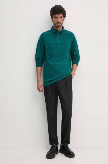 Хлопковый лонгслив United Colors of Benetton цвет зелёный однотонный 3G9WU3020 Хлопковый лонгслив United Colors of Benetton цвет зелёный однотонный 3G9WU3020
