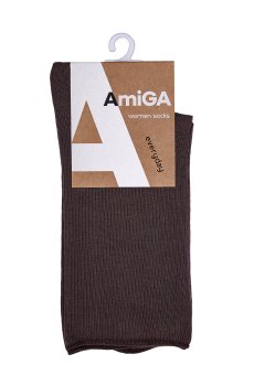 Носки женские AmiGA высокие, антистресс, темно-коричневые, размер 23-25