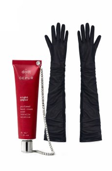Набір із чорних рукавичок з сітки та крему для рук NIGHT GEPUR