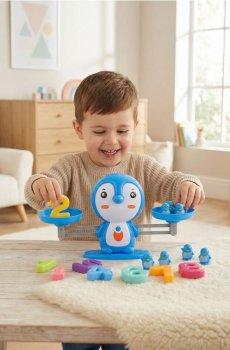 Іграшка для тренування рівноваги - Математичні ваги пінгвін - різнобарвний