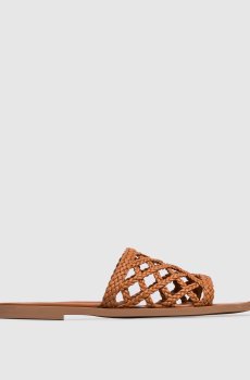 Коричневые кожаные шлепанцы с плетением