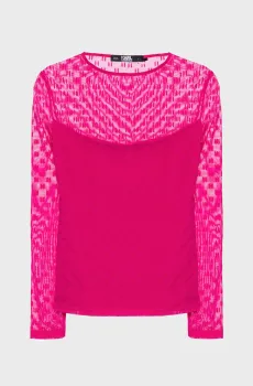 Женский розовый лонгслив с узором KL MESH LSLV TOP Розовый M Karl Lagerfeld 240W1730