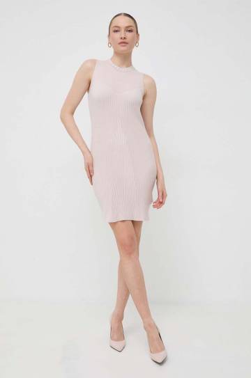 Платье Guess цвет бежевый mini расклешённая Платье Guess цвет бежевый mini расклешённая
