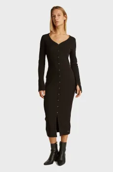Женское черное платье WOVEN LABEL LS RIB DRESS Черный XS Calvin Klein Jeans J20J224830