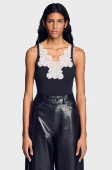 Женский черный топ Черный L Sandro SFPTS01837_Black