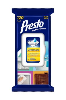 Универсальные влажные салфетки для уборки Presto, 120 шт