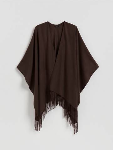Reserved - Пончо з бахромою - коричневий - 650FD-88X