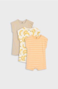 Бавовняні ромпери з мотивом бананів 3 pack - кремовий