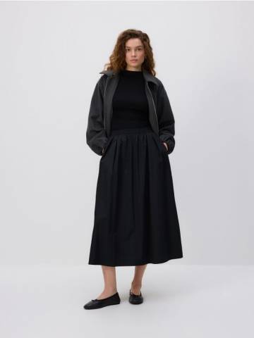 Reserved - Спідниця міді зі складками - чорний - 082GG-99X