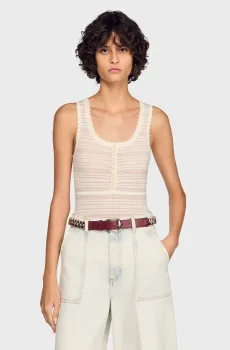 Женское белое шерстяное боди Белый XS Sandro SFPBD00046_Ecru