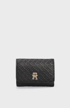 Женский черный кошелек с узором TH ETERNITY TRIFOLD WALLET MONO Черный ONESIZE Tommy Hilfiger AW0AW16919