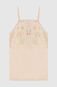 Бежевый топ с льном с вышивкой ришелье