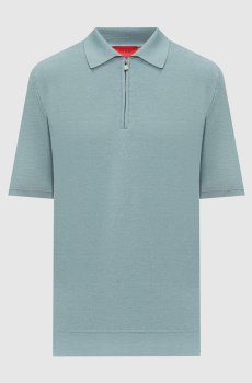 Голубое поло из шерсти, шелка и кашемира