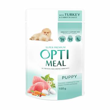 Влажный корм для щенков Optimeal Super Premium Puppy, с индейкой и морковью в соусе, 100 г Влажный корм для щенков Optimeal Super Premium Puppy, с индейкой и морковью в соусе, 100 г