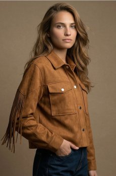 Куртка з бахромою - бежевий