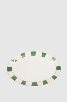Белая овальная фарфоровая тарелка Striche Verdi e Oro