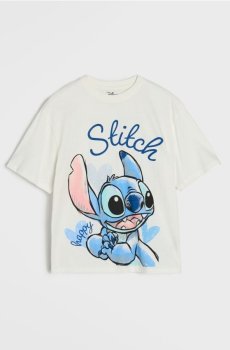 Бавовняна футболка з принтом Stitch - кремовий